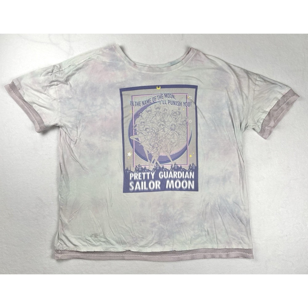 Sailor Moon Anime Graphic Tee Tie Dye Mesh Trim‎ 3X Licensed Manga